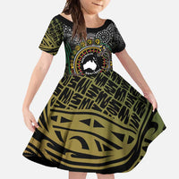 Personalised Australia And Vanuatu Family Matching Long Sleeve Bodycon Dress and Hawaiian Shirt Aboriginal Lizard Polynesia Ni-Van Pig Tusk LT14 Daughter's Dress Black - Polynesian Pride