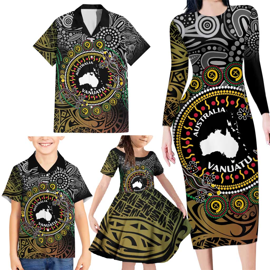 Personalised Australia And Vanuatu Family Matching Long Sleeve Bodycon Dress and Hawaiian Shirt Aboriginal Lizard Polynesia Ni-Van Pig Tusk LT14 - Polynesian Pride