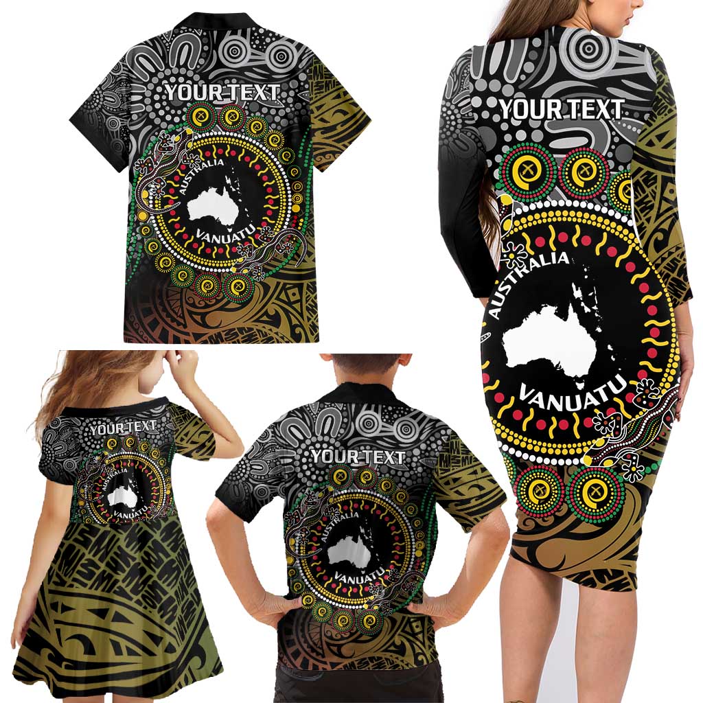 Personalised Australia And Vanuatu Family Matching Long Sleeve Bodycon Dress and Hawaiian Shirt Aboriginal Lizard Polynesia Ni-Van Pig Tusk LT14 - Polynesian Pride