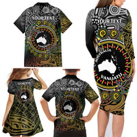 Personalised Australia And Vanuatu Family Matching Long Sleeve Bodycon Dress and Hawaiian Shirt Aboriginal Lizard Polynesia Ni-Van Pig Tusk LT14 - Polynesian Pride