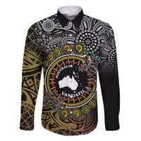 Personalised Australia And Vanuatu Family Matching Long Sleeve Bodycon Dress and Hawaiian Shirt Aboriginal Lizard Polynesia Ni-Van Pig Tusk LT14 Dad's Shirt - Long Sleeve Black - Polynesian Pride