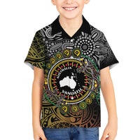 Personalised Australia And Vanuatu Kid Hawaiian Shirt Aboriginal Lizard Polynesia Ni-Van Pig Tusk LT14 Kid Black - Polynesian Pride