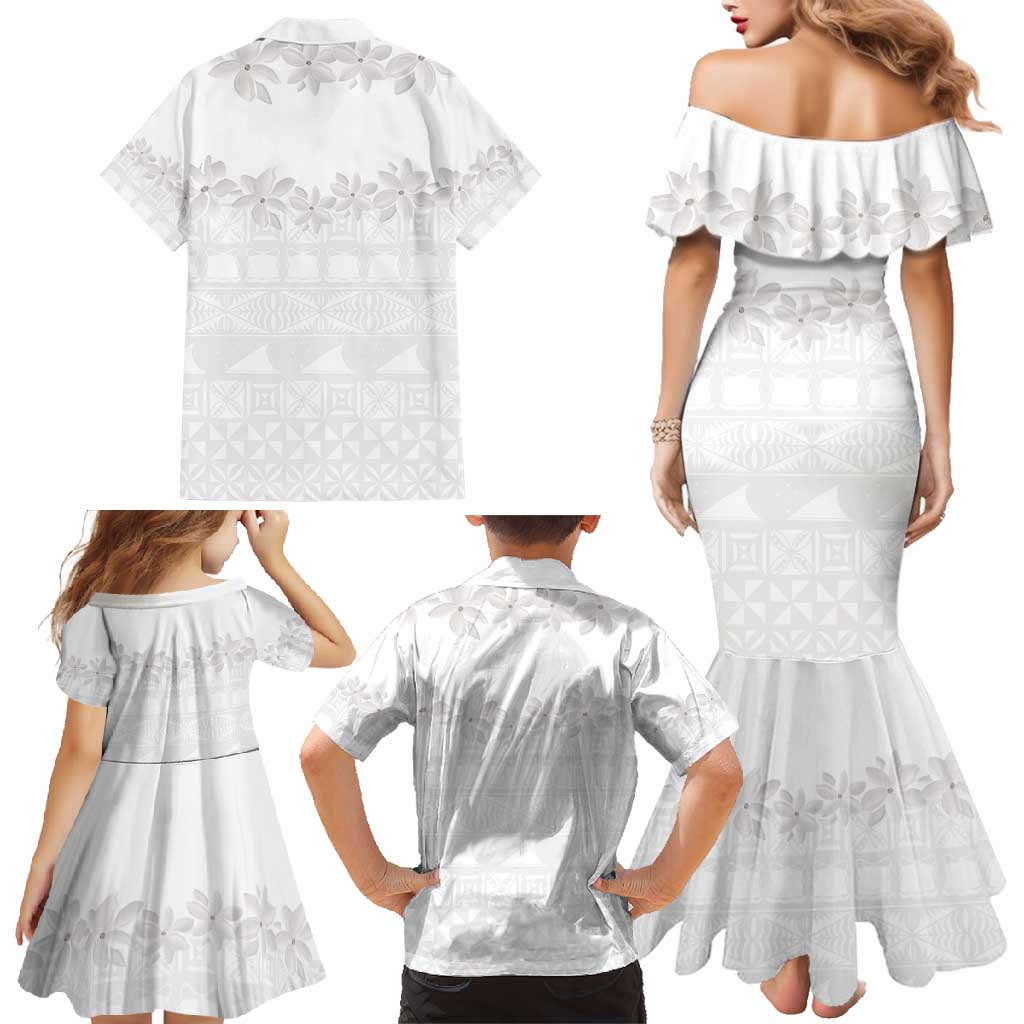 Tokelau White Sunday Family Matching Mermaid Dress and Hawaiian Shirt Polynesian Pattern Gardenia Thunbergia