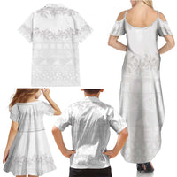 Tokelau White Sunday Family Matching Summer Maxi Dress and Hawaiian Shirt Polynesian Pattern Gardenia Thunbergia