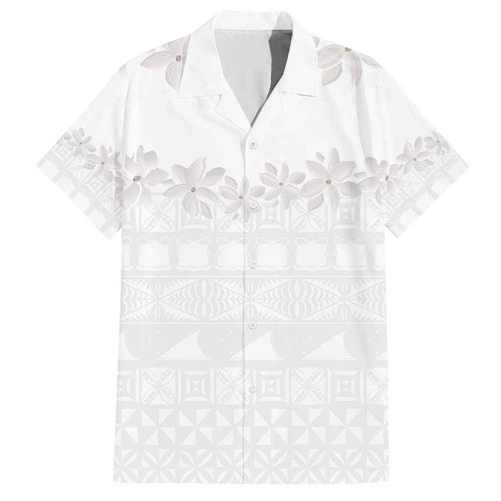 Tokelau White Sunday Family Matching Tank Maxi Dress and Hawaiian Shirt Polynesian Pattern Gardenia Thunbergia