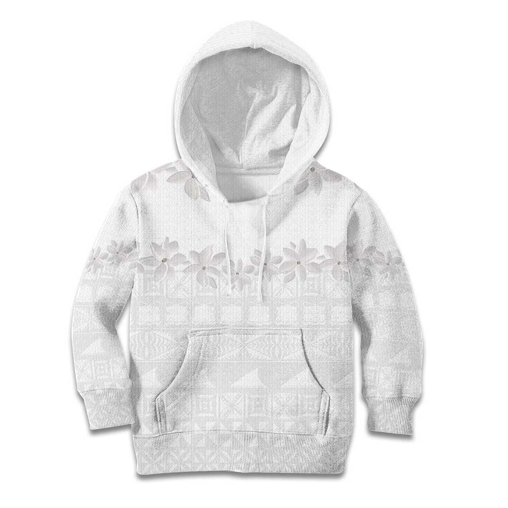 Tokelau White Sunday Kid Hoodie Polynesian Pattern Gardenia Thunbergia LT14 Hoodie White - Polynesian Pride