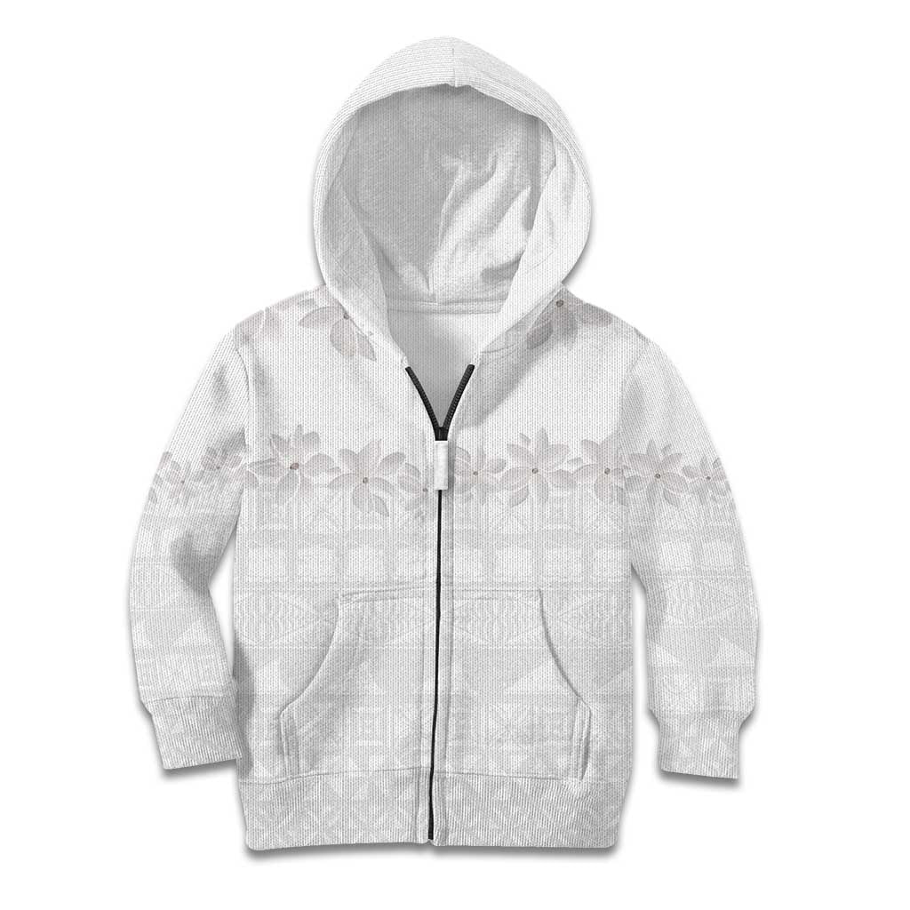 Tokelau White Sunday Kid Hoodie Polynesian Pattern Gardenia Thunbergia LT14 Zip Hoodie White - Polynesian Pride