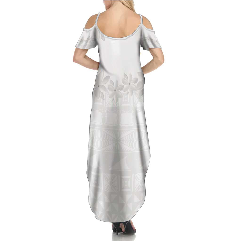 Tokelau White Sunday Summer Maxi Dress Polynesian Pattern Gardenia Thunbergia LT14 - Polynesian Pride