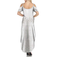 Tokelau White Sunday Summer Maxi Dress Polynesian Pattern Gardenia Thunbergia LT14 - Polynesian Pride