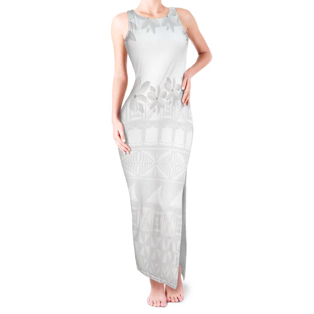 Tokelau White Sunday Tank Maxi Dress Polynesian Pattern Gardenia Thunbergia LT14 Women White - Polynesian Pride