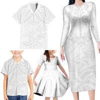 American Samoa White Sunday Family Matching Long Sleeve Bodycon Dress and Hawaiian Shirt Lotu Tamaiti Plumeria With Samoan Pattern