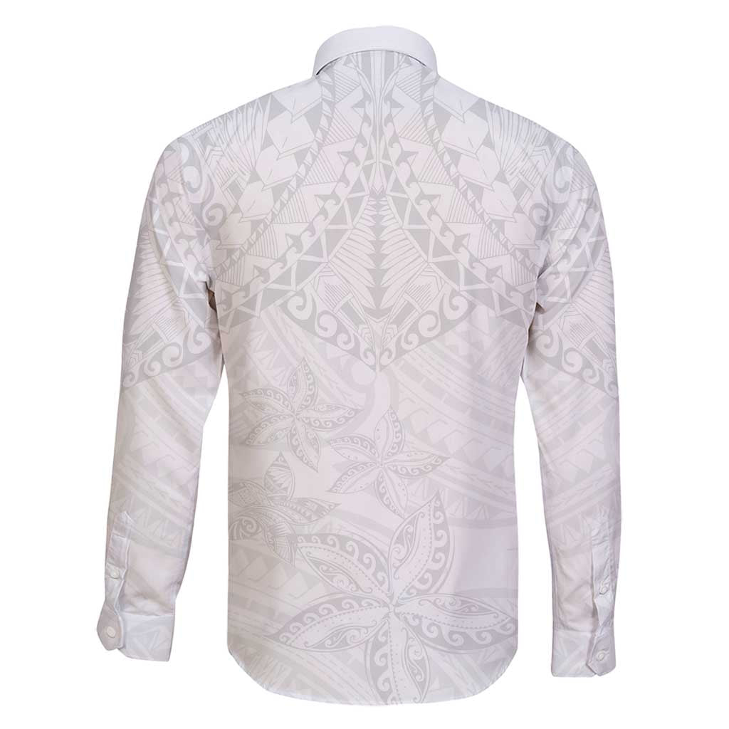 American Samoa White Sunday Family Matching Long Sleeve Bodycon Dress and Hawaiian Shirt Lotu Tamaiti Plumeria With Samoan Pattern