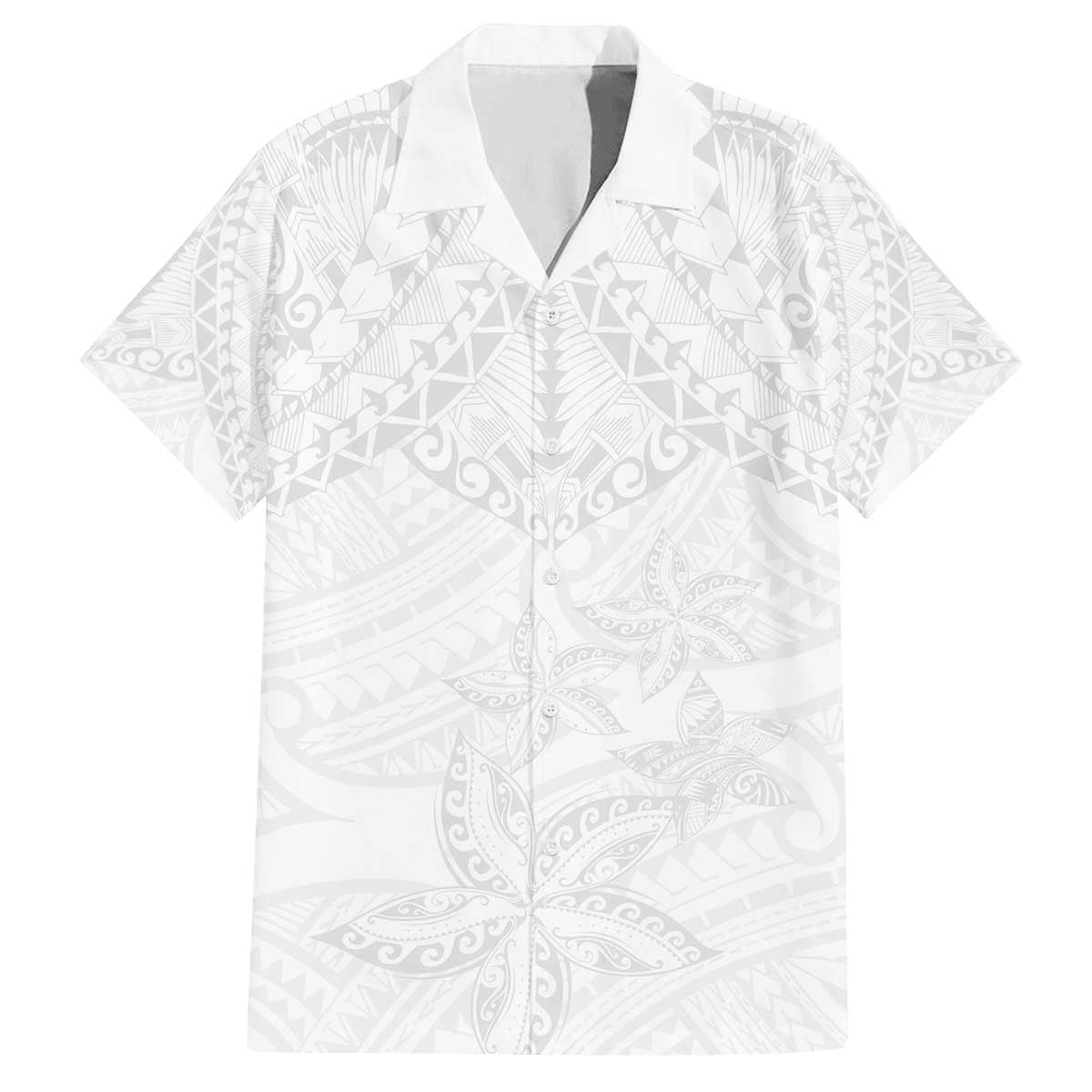 American Samoa White Sunday Family Matching Off The Shoulder Long Sleeve Dress and Hawaiian Shirt Lotu Tamaiti Plumeria With Samoan Pattern LT14 Dad's Shirt - Short Sleeve White - Polynesian Pride