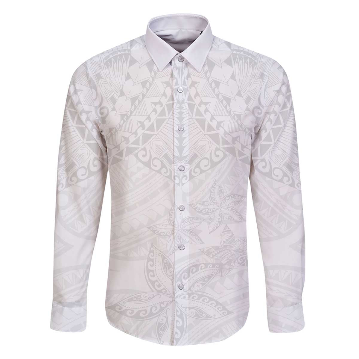 American Samoa White Sunday Family Matching Off The Shoulder Long Sleeve Dress and Hawaiian Shirt Lotu Tamaiti Plumeria With Samoan Pattern LT14 Dad's Shirt - Long Sleeve White - Polynesian Pride