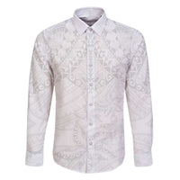 American Samoa White Sunday Family Matching Off The Shoulder Long Sleeve Dress and Hawaiian Shirt Lotu Tamaiti Plumeria With Samoan Pattern LT14 Dad's Shirt - Long Sleeve White - Polynesian Pride