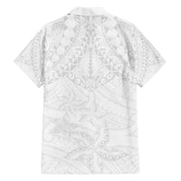 American Samoa White Sunday Family Matching Off Shoulder Maxi Dress and Hawaiian Shirt Lotu Tamaiti Plumeria With Samoan Pattern