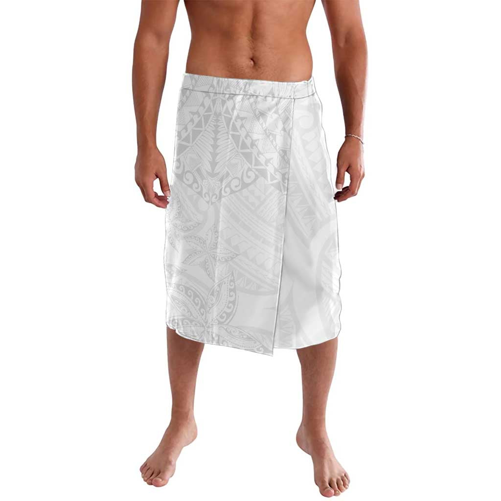 American Samoa White Sunday Lavalava Lotu Tamaiti Plumeria With Samoan Pattern LT14 White - Polynesian Pride