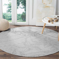 American Samoa White Sunday Round Carpet Lotu Tamaiti Plumeria With Samoan Pattern