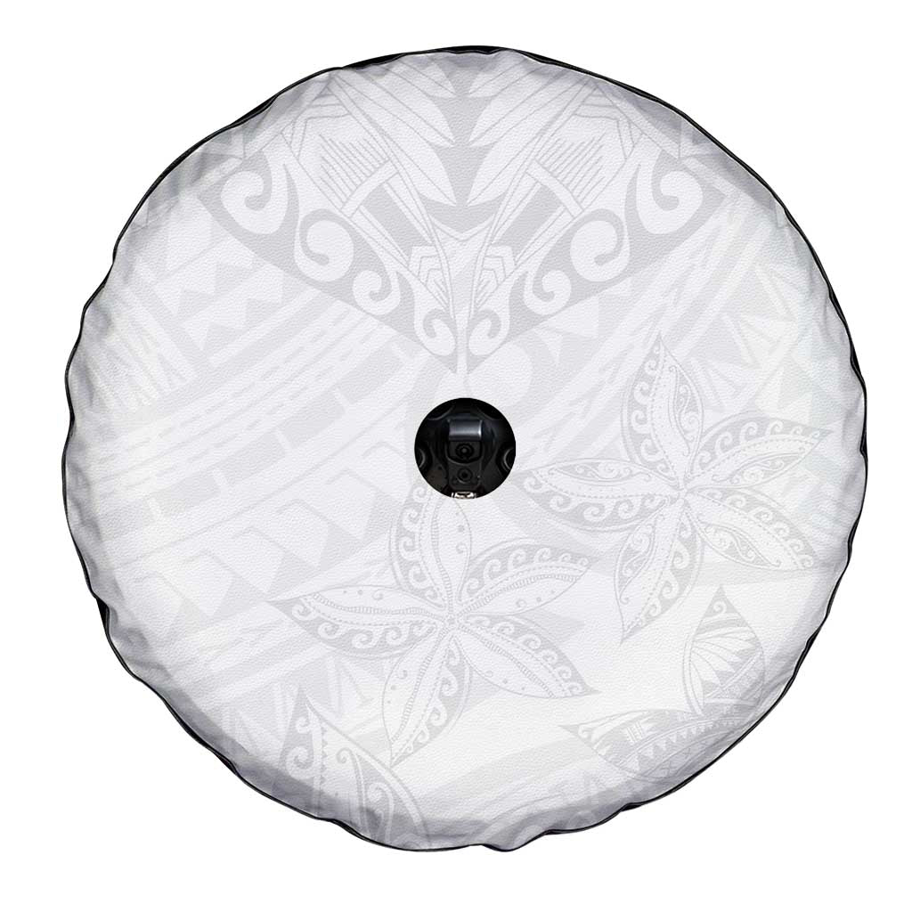 American Samoa White Sunday Spare Tire Cover Lotu Tamaiti Plumeria With Samoan Pattern
