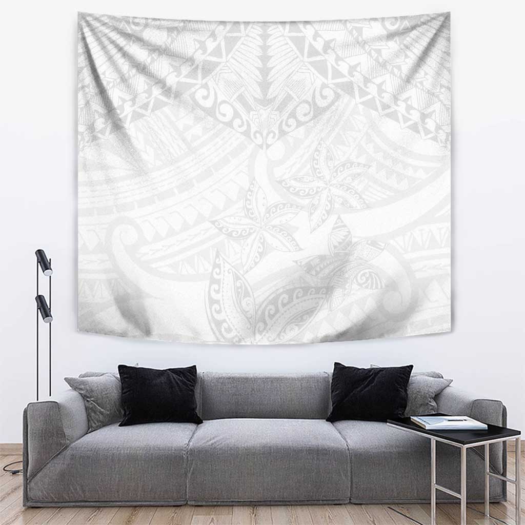 American Samoa White Sunday Tapestry Lotu Tamaiti Plumeria With Samoan Pattern LT14 White - Polynesian Pride