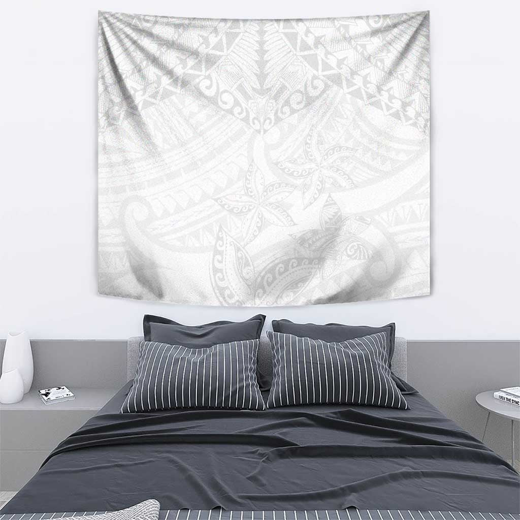 American Samoa White Sunday Tapestry Lotu Tamaiti Plumeria With Samoan Pattern LT14 - Polynesian Pride
