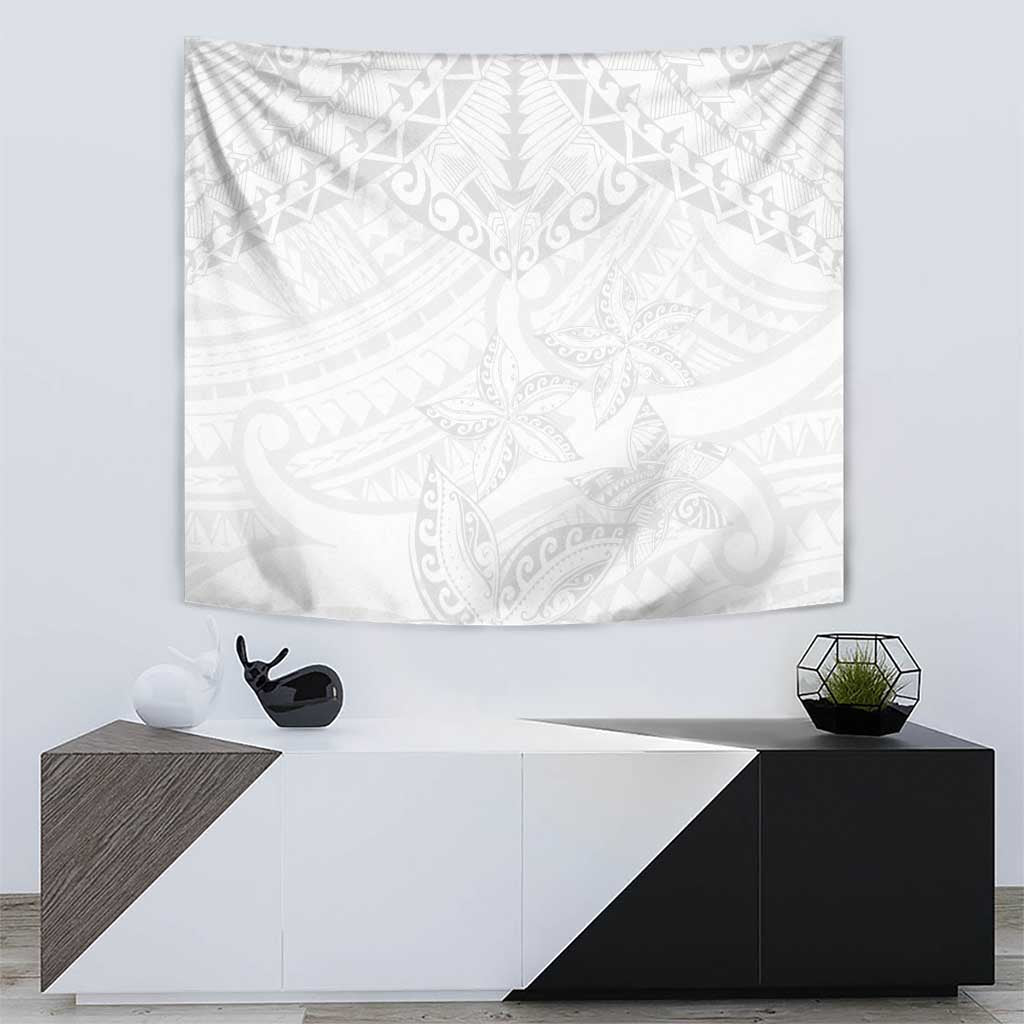 American Samoa White Sunday Tapestry Lotu Tamaiti Plumeria With Samoan Pattern LT14 - Polynesian Pride