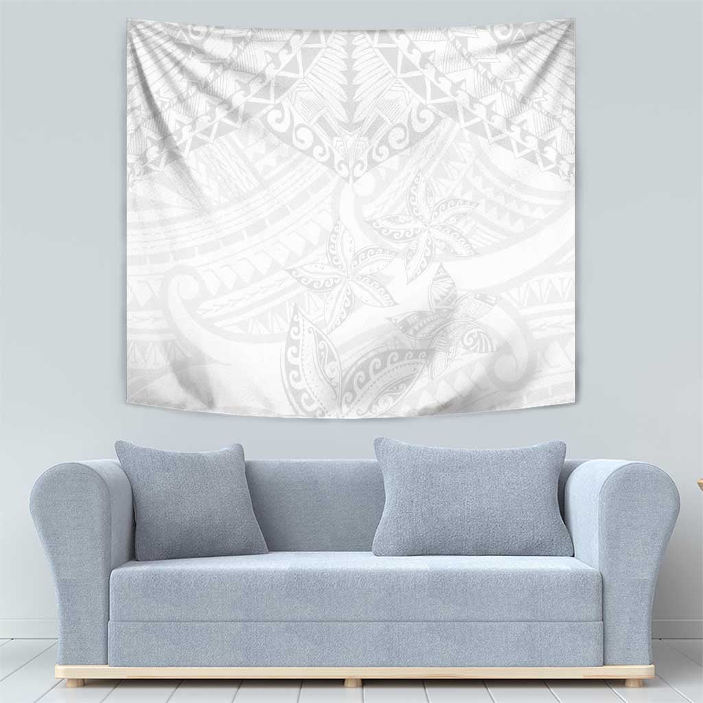 American Samoa White Sunday Tapestry Lotu Tamaiti Plumeria With Samoan Pattern LT14 - Polynesian Pride