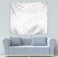 American Samoa White Sunday Tapestry Lotu Tamaiti Plumeria With Samoan Pattern LT14 - Polynesian Pride