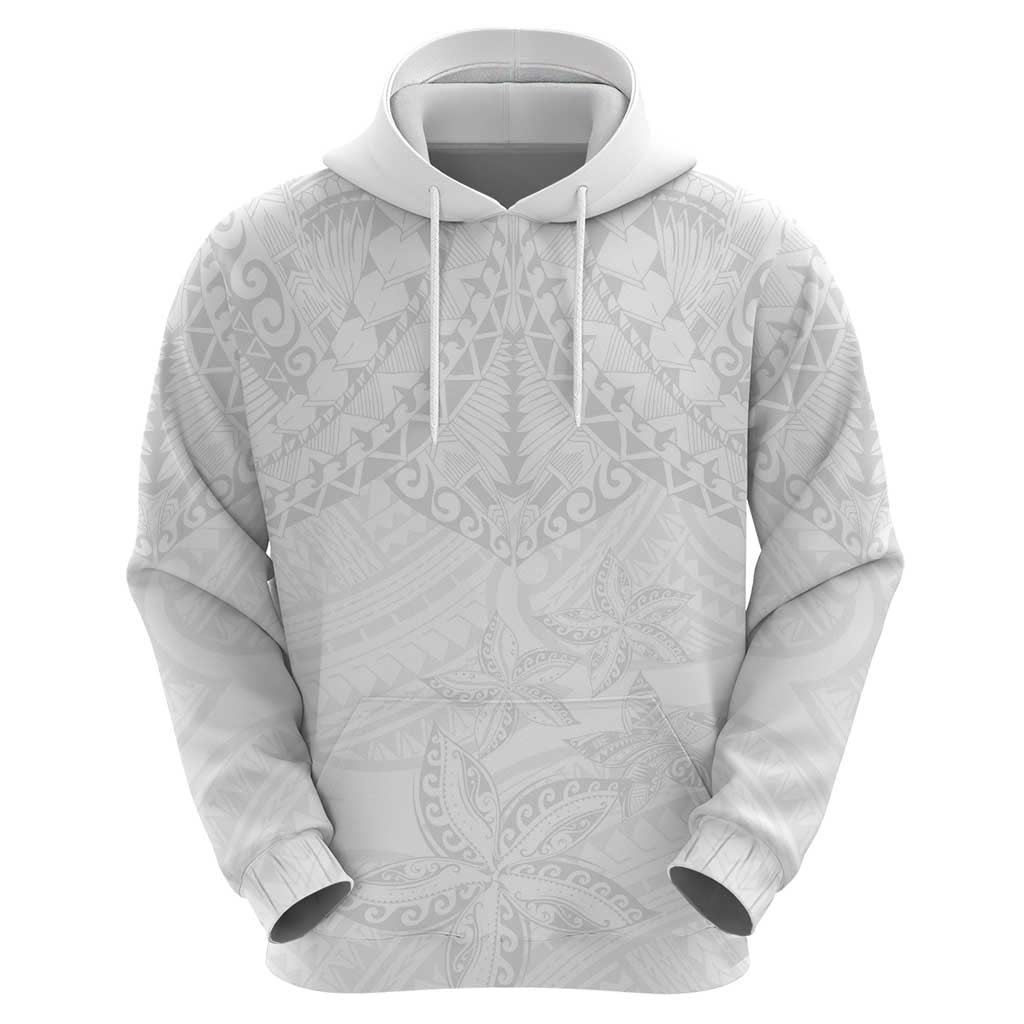 American Samoa White Sunday Zip Hoodie Lotu Tamaiti Plumeria With Samoan Pattern