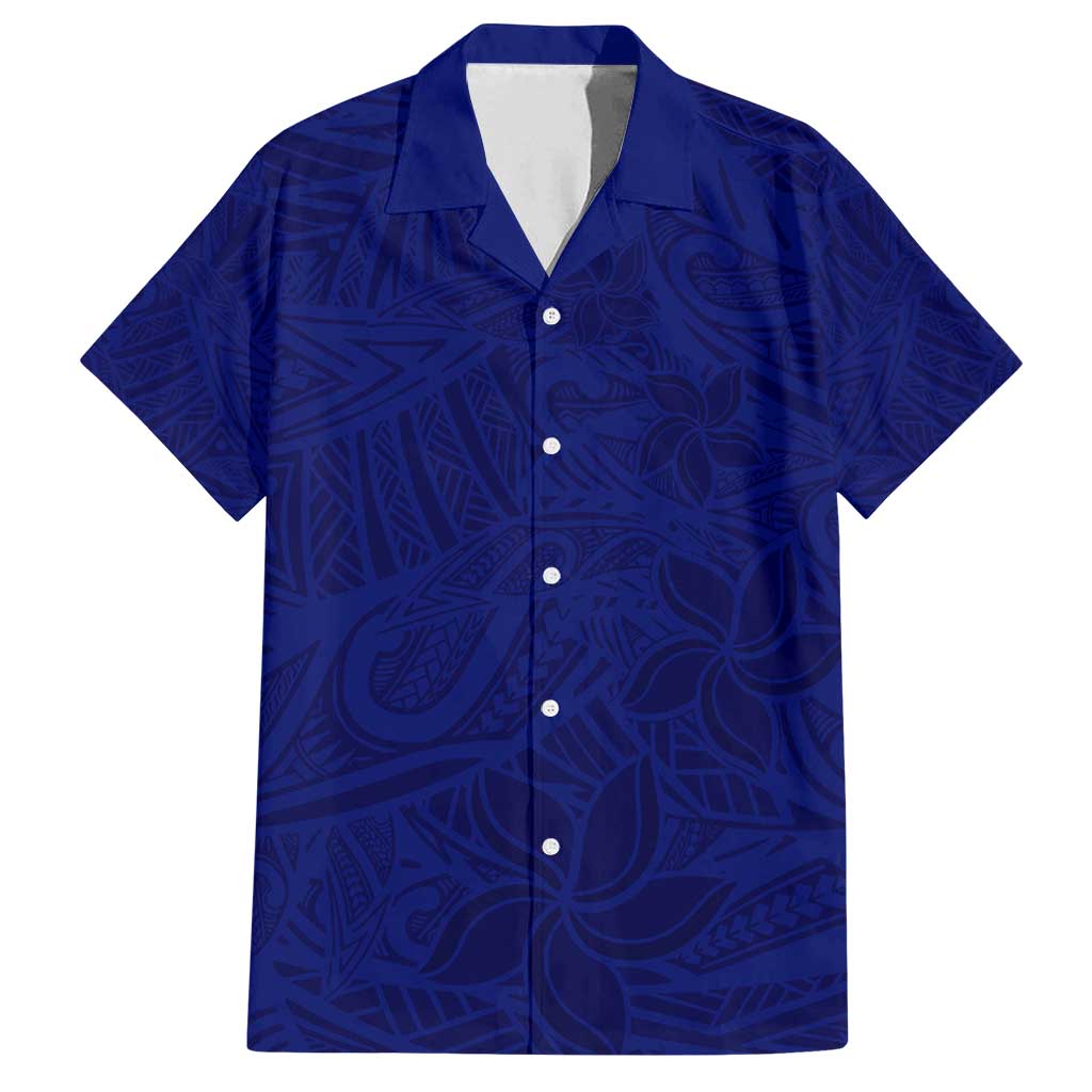 Blue Polynesia Family Matching Tank Maxi Dress and Hawaiian Shirt Polynesian Pattern Mix Plumeria