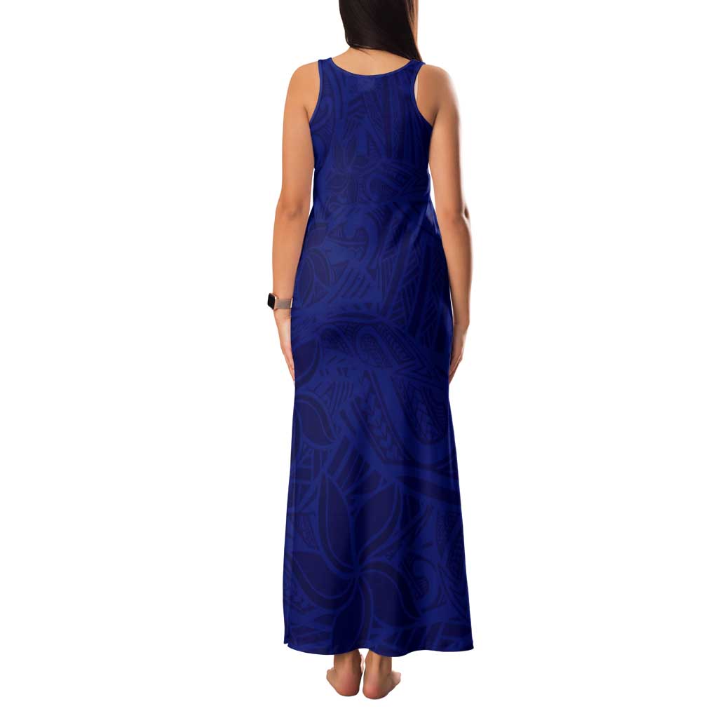 Blue Polynesia Family Matching Tank Maxi Dress and Hawaiian Shirt Polynesian Pattern Mix Plumeria