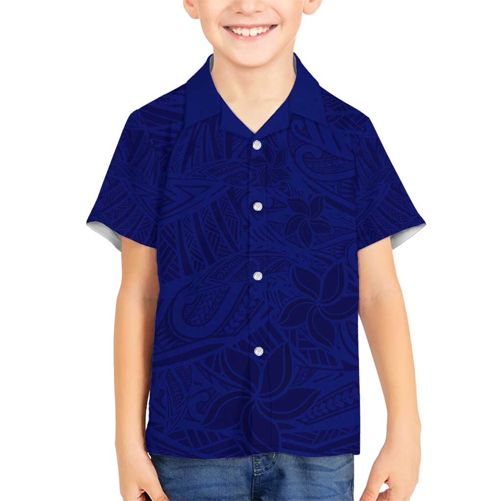 Blue Polynesia Family Matching Tank Maxi Dress and Hawaiian Shirt Polynesian Pattern Mix Plumeria