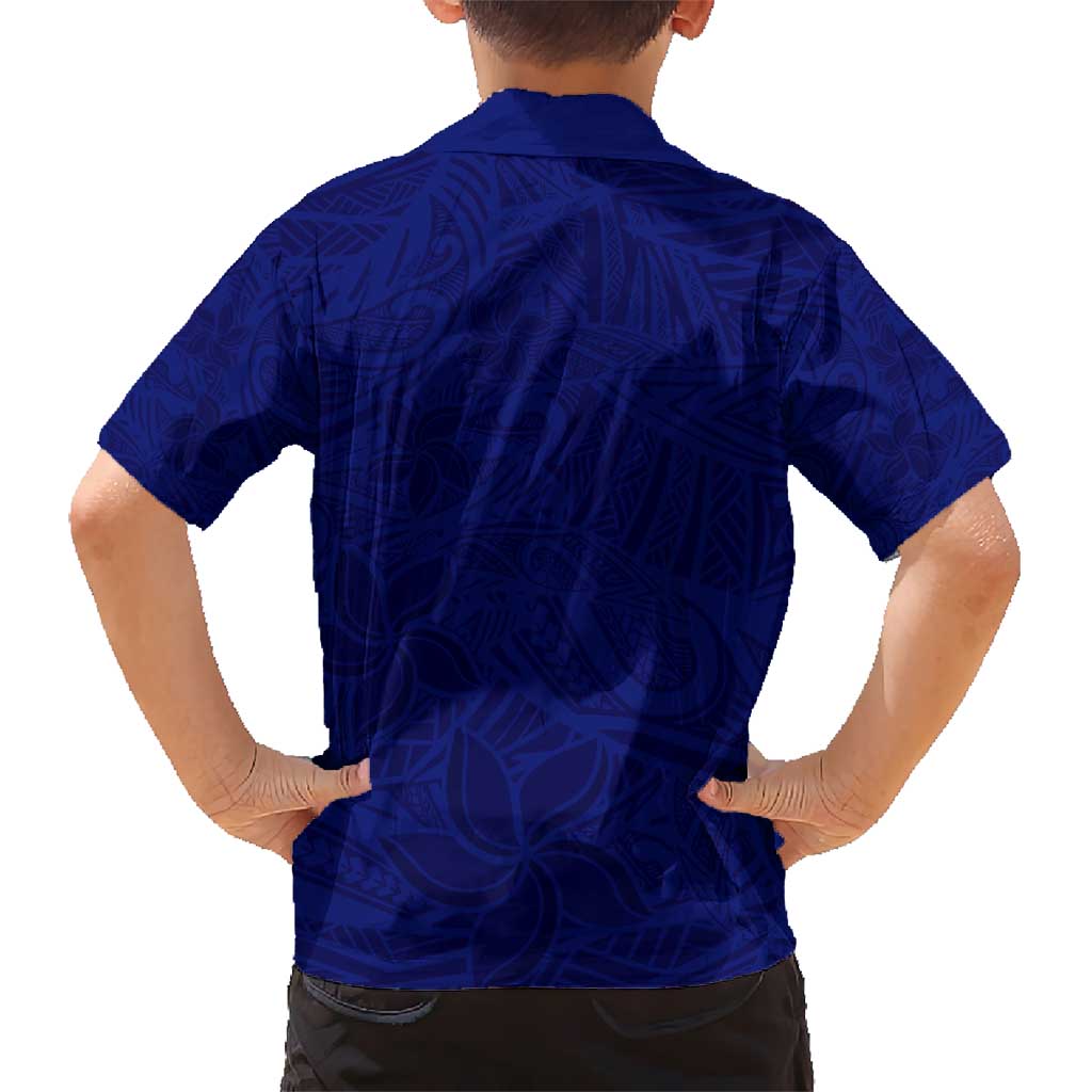 Blue Polynesia Kid Hawaiian Shirt Polynesian Pattern Mix Plumeria