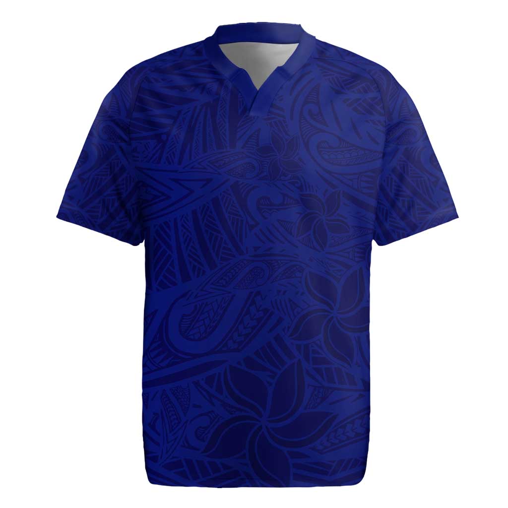 Blue Polynesia Rugby Jersey Polynesian Pattern Mix Plumeria