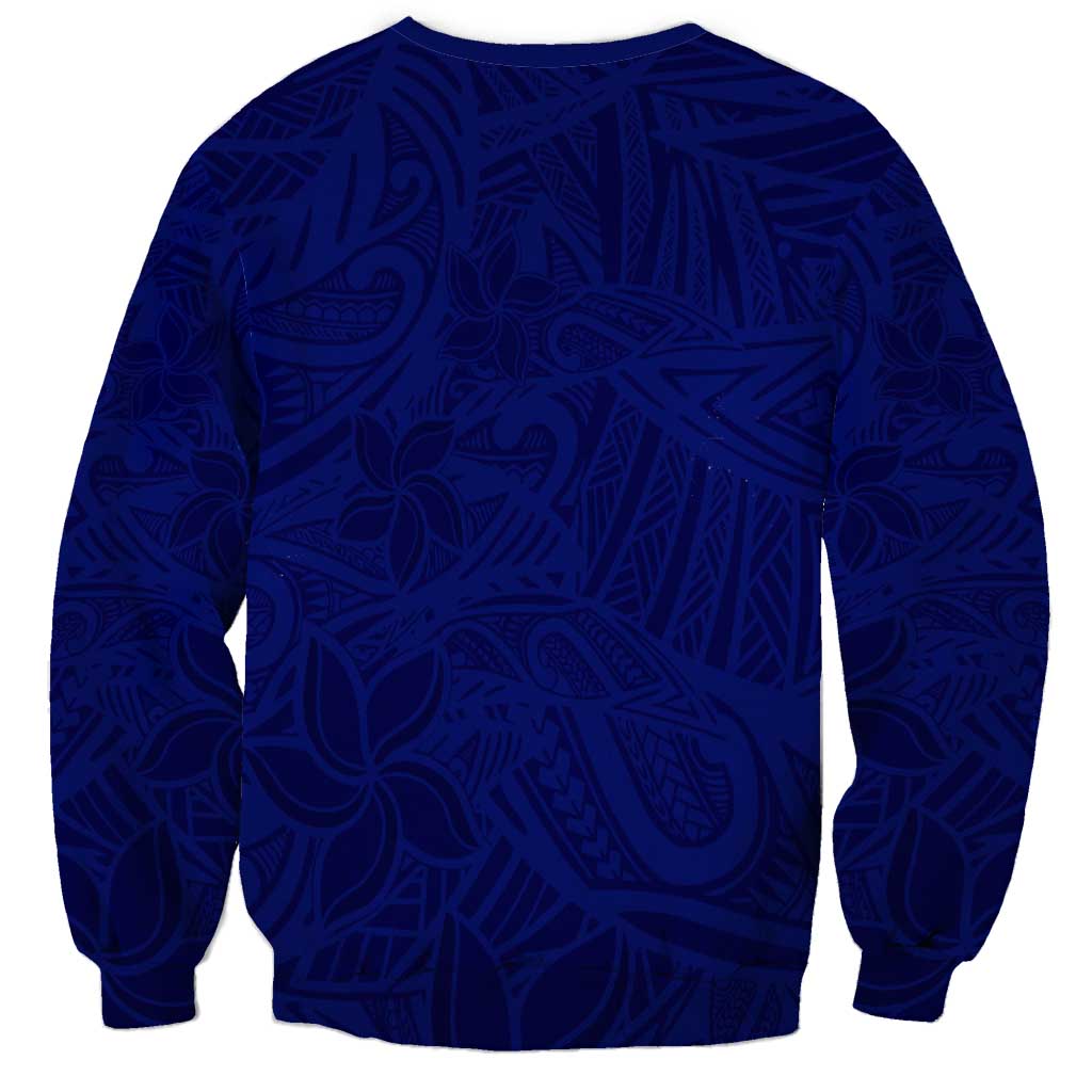 Blue Polynesia Sweatshirt Polynesian Pattern Mix Plumeria