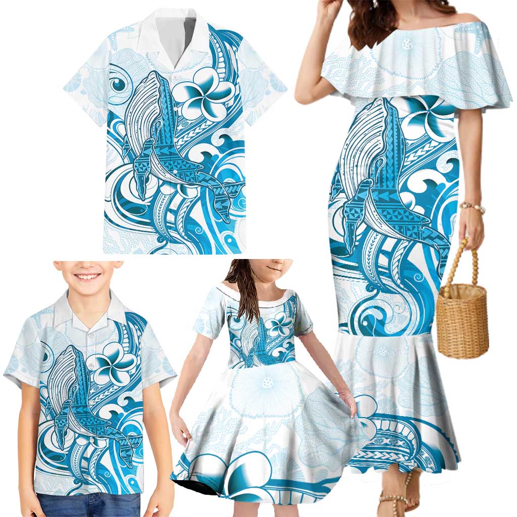Blue Hawaii Humpback Whale Family Matching Mermaid Dress and Hawaiian Shirt Polynesian Tribal Ocean Vibes