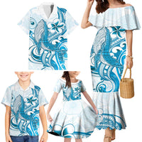 Blue Hawaii Humpback Whale Family Matching Mermaid Dress and Hawaiian Shirt Polynesian Tribal Ocean Vibes