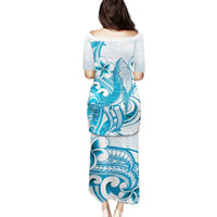 Blue Hawaii Humpback Whale Family Matching Puletasi and Hawaiian Shirt Polynesian Tribal Ocean Vibes