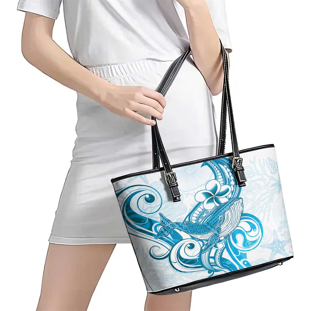 Blue Hawaii Humpback Whale Leather Tote Bag Polynesian Tribal Ocean Vibes