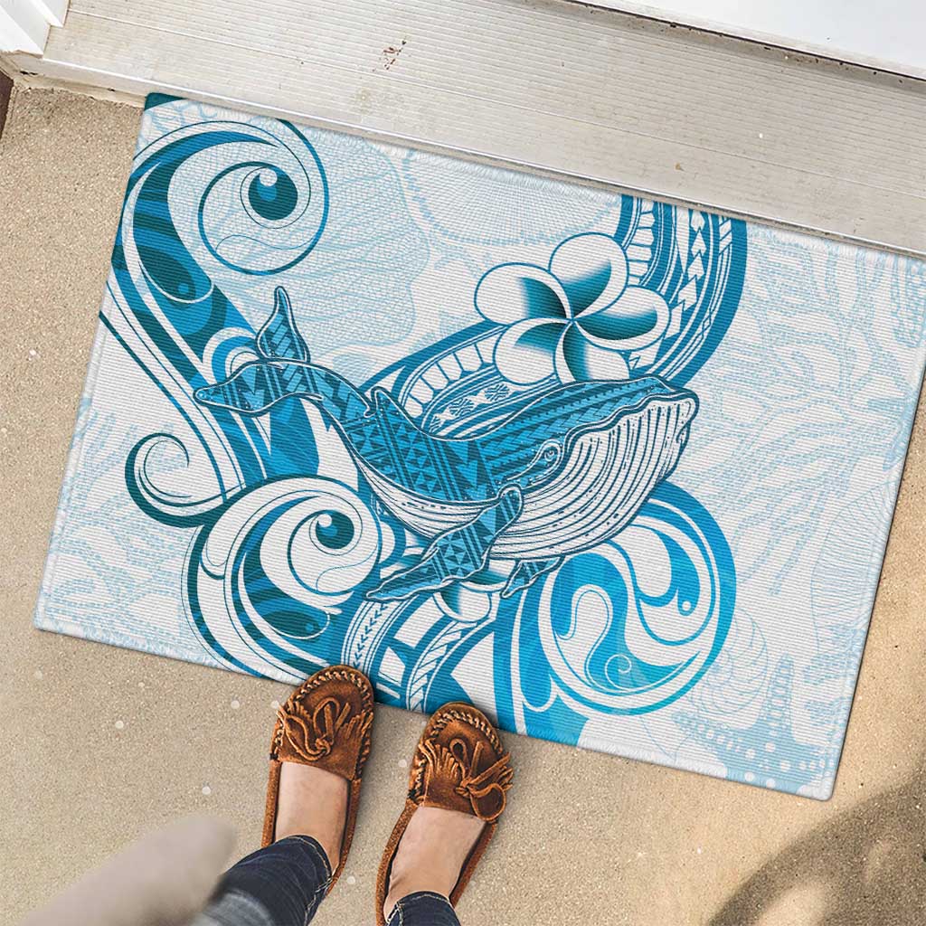 Blue Hawaii Humpback Whale Rubber Doormat Polynesian Tribal Ocean Vibes