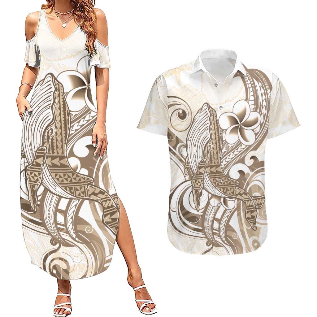 Brown Hawaii Humpback Whale Couples Matching Summer Maxi Dress and Hawaiian Shirt Polynesian Tribal Ocean Vibes