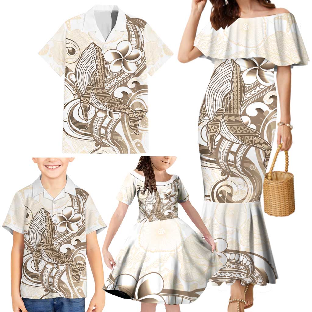 Brown Hawaii Humpback Whale Family Matching Mermaid Dress and Hawaiian Shirt Polynesian Tribal Ocean Vibes