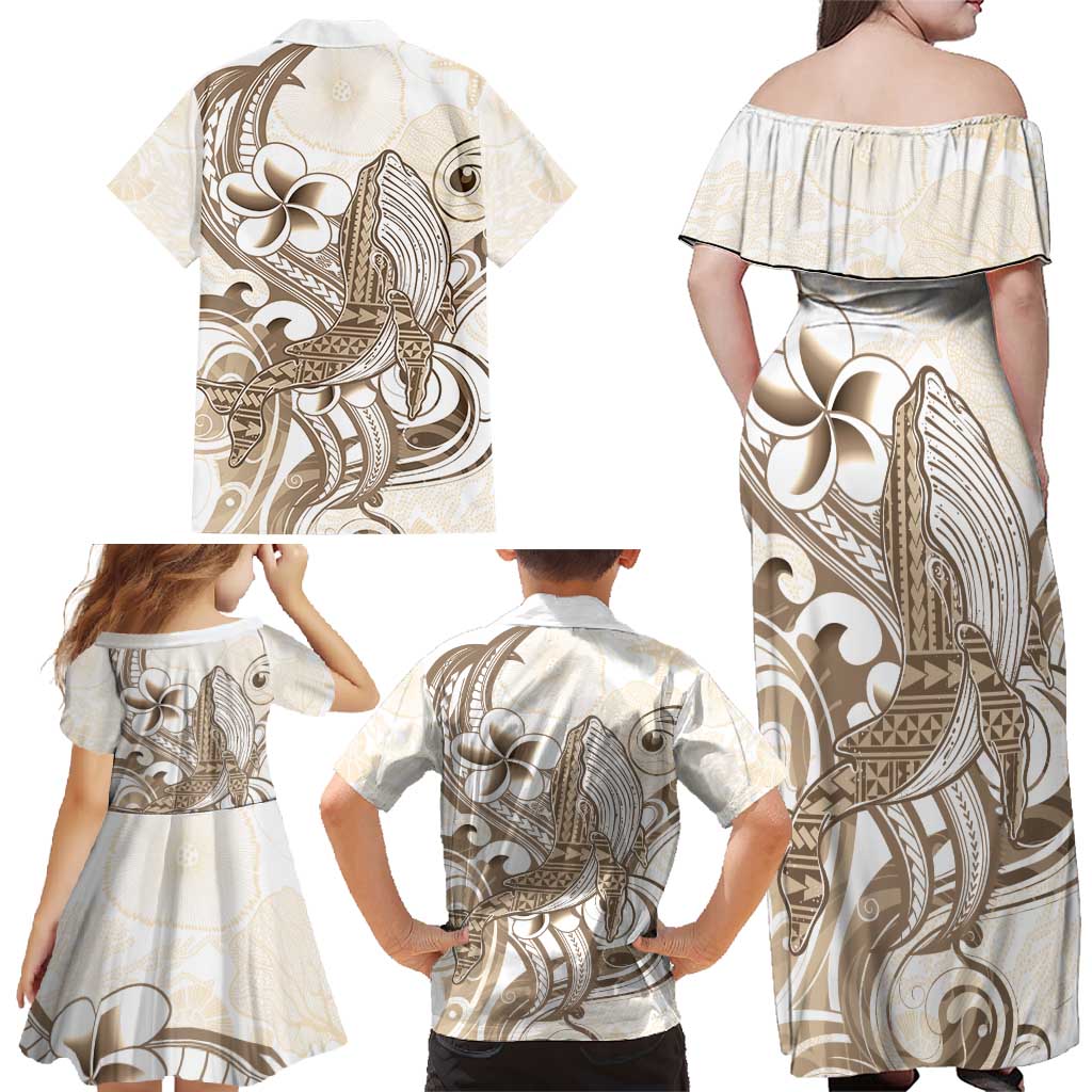Brown Hawaii Humpback Whale Family Matching Off Shoulder Maxi Dress and Hawaiian Shirt Polynesian Tribal Ocean Vibes