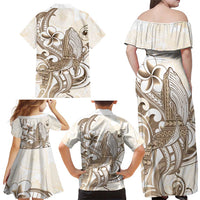 Brown Hawaii Humpback Whale Family Matching Off Shoulder Maxi Dress and Hawaiian Shirt Polynesian Tribal Ocean Vibes