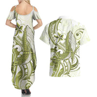 Lime Green Hawaii Couples Matching Summer Maxi Dress and Hawaiian Shirt Humpback Whale Tattoo Polynesian Tribal Ocean Vibes