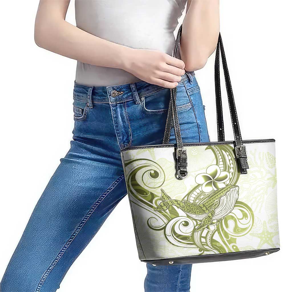 Lime Green Hawaii Leather Tote Bag Humpback Whale Tattoo Polynesian Tribal Ocean Vibes