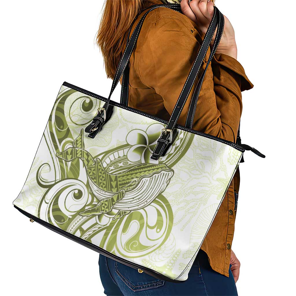 Lime Green Hawaii Leather Tote Bag Humpback Whale Tattoo Polynesian Tribal Ocean Vibes