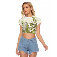 Lime Green Hawaii Raglan Cropped T Shirt Humpback Whale Tattoo Polynesian Tribal Ocean Vibes LT14 Female Lime Green - Polynesian Pride