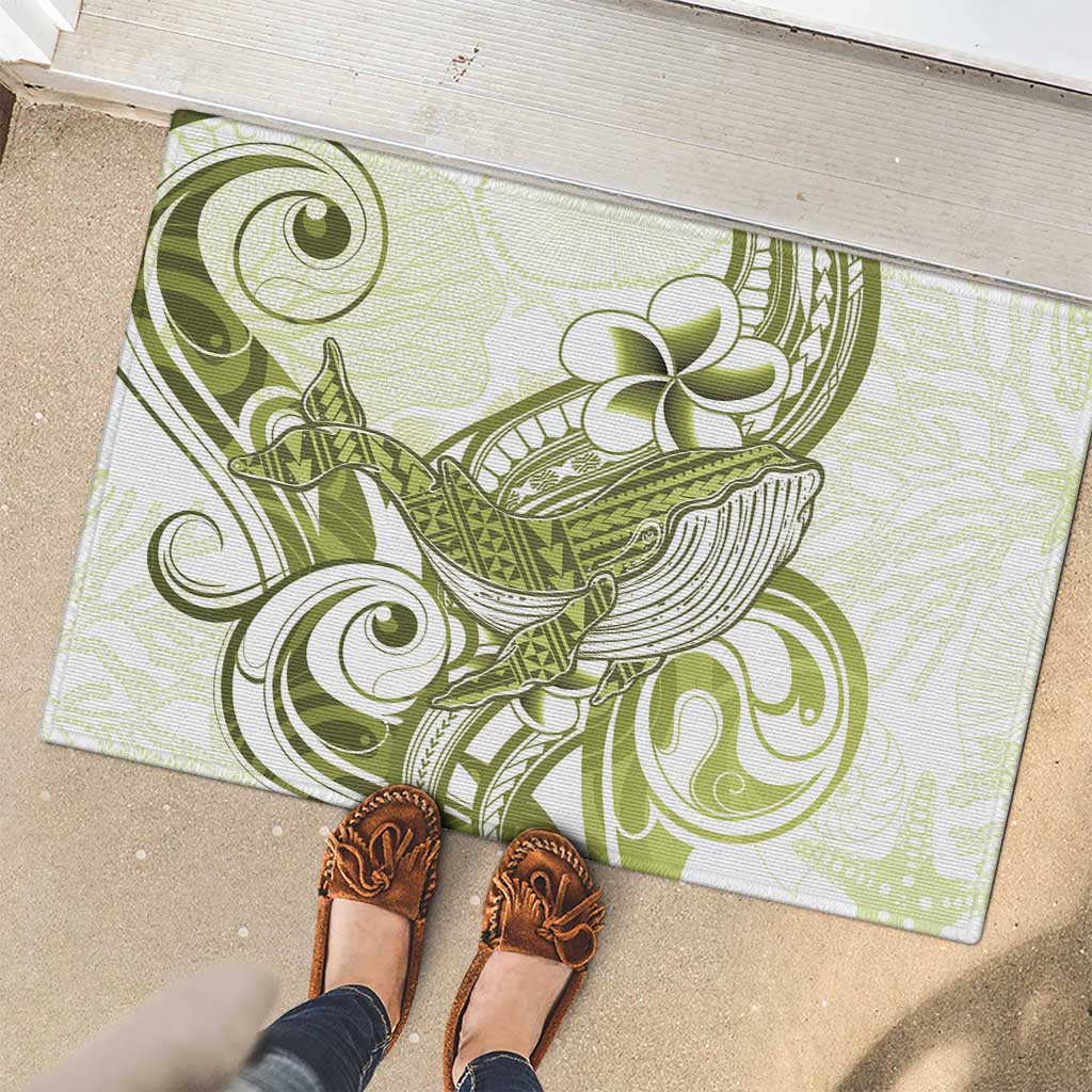 Lime Green Hawaii Rubber Doormat Humpback Whale Tattoo Polynesian Tribal Ocean Vibes
