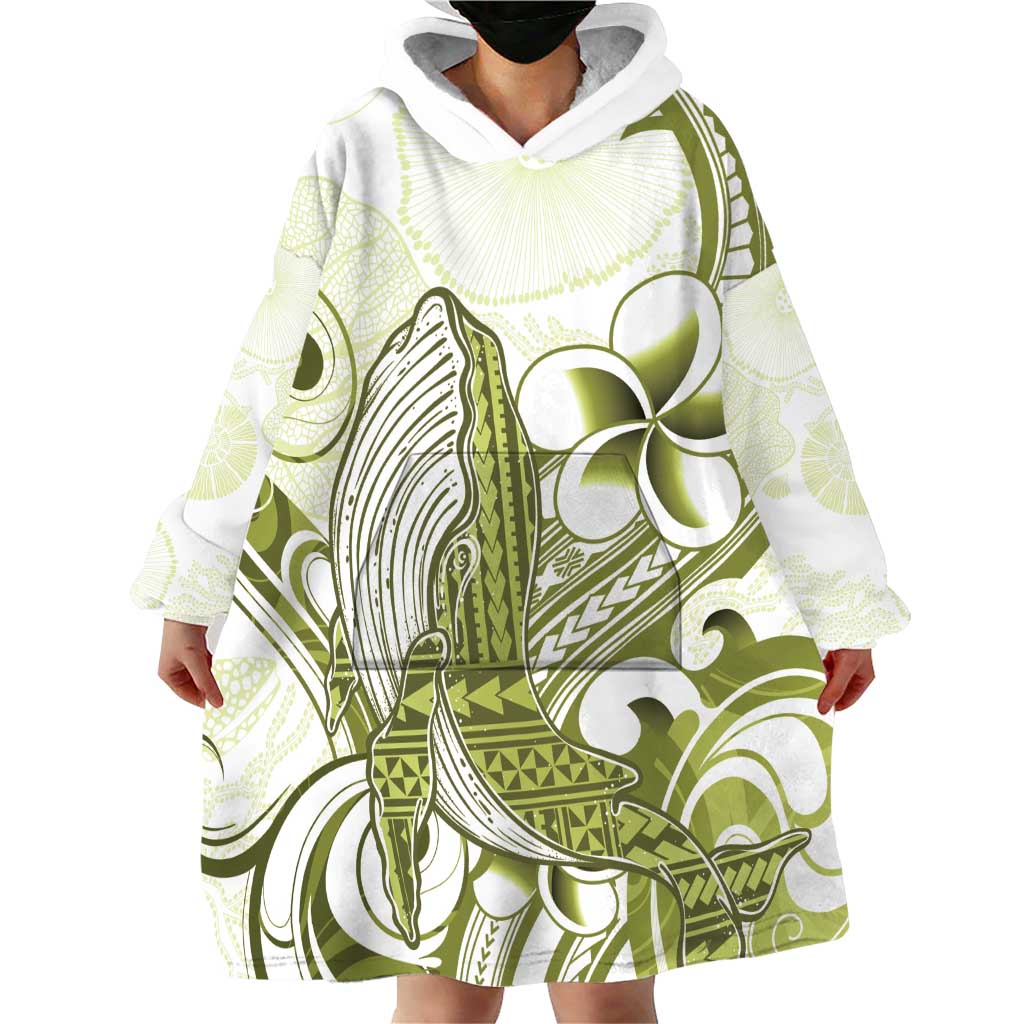 Lime Green Hawaii Wearable Blanket Hoodie Humpback Whale Tattoo Polynesian Tribal Ocean Vibes